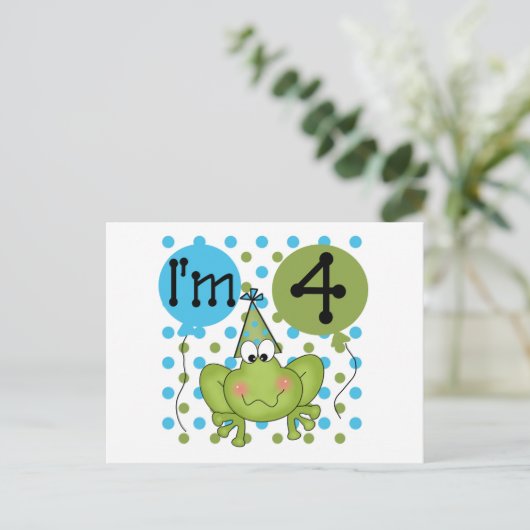 Blue Frog 4e verjaardag Tshirts en geschenken Briefkaart (Staand voorkant)