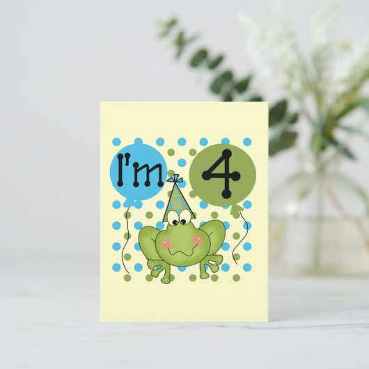 Blue Frog 4e verjaardag Tshirts en geschenken Briefkaart (Staand voorkant)