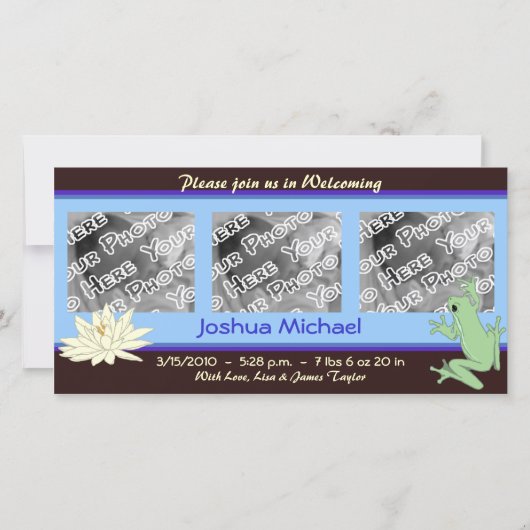Blue Frog en Lotus geboorte aankondiging (Voorkant)