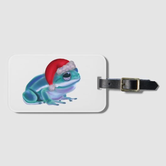 Blue frog with Santa hat. Bagagelabel (Voorkant (horizontaal))
