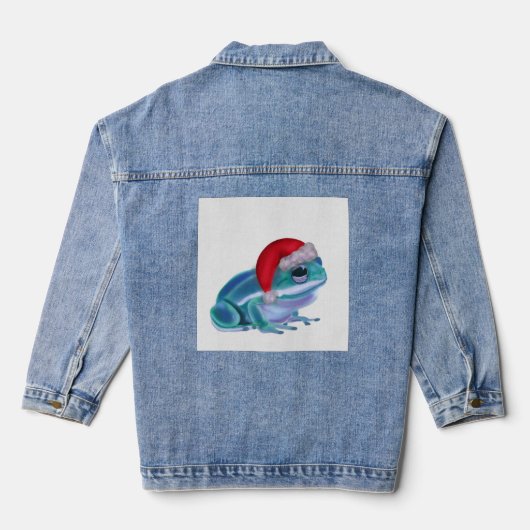 Blue frog with Santa hat. Denim Jacket (Achterkant)