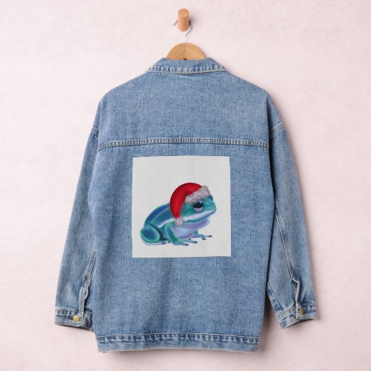Blue frog with Santa hat. Denim Jacket (Hangar)