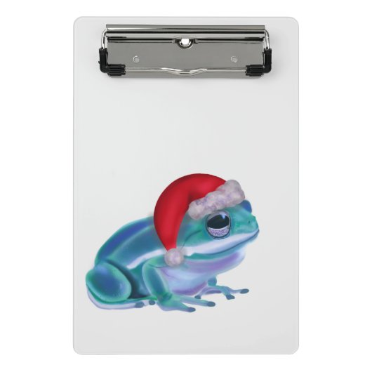 Blue frog with Santa hat. Mini Klembord (Voorkant)