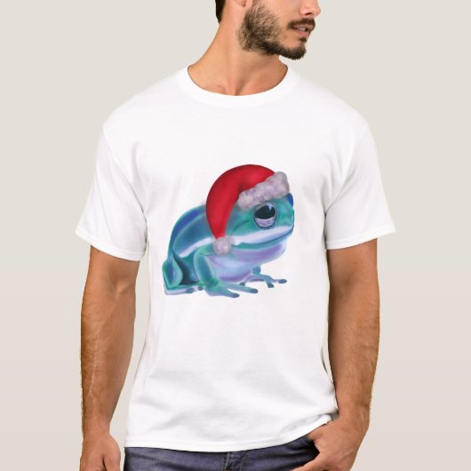 Blue frog with Santa hat. T-shirt (Voorkant)