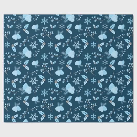 Blue Frost Elegance Snowflakes en Pinecone Winter Cadeaupapier (Vlak)