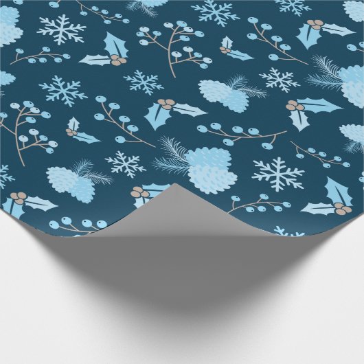 Blue Frost Elegance Snowflakes en Pinecone Winter Cadeaupapier (Hoek)
