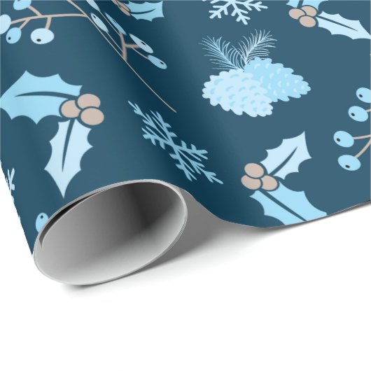 Blue Frost Elegance Snowflakes en Pinecone Winter Cadeaupapier (Rol Hoek)