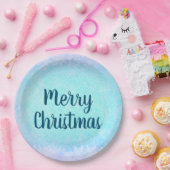 Blue Frost Merry Kerstmis Papieren Bordje (Feest)