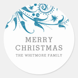 Blue Frost Merry Kerstmis Ronde Sticker