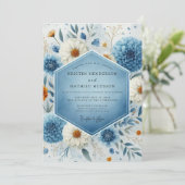 Blue Frosted Botanical Romance Wedding Kaart (Staand voorkant)