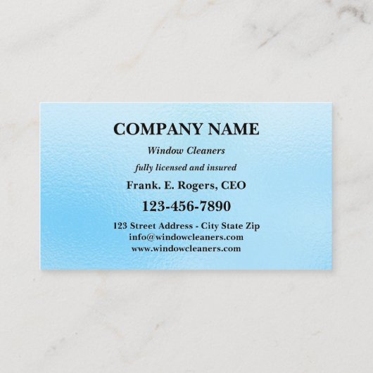 Blue Frosted Glass Window Cleaner Visitekaartje (Achterkant)