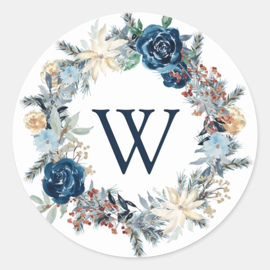 Blue Frosted Monogram krans vakantie Sticker (Voorkant)
