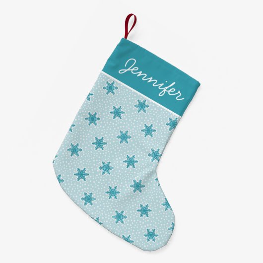 Blue Frosted Winter Snowflake Pattern Kleine Kerstsok (Voorkant (Hangend))