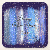 Blue Frosty Brush Strokes Happy New Year 20xx Kartonnen Onderzetters (Voorkant)