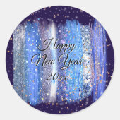 Blue Frosty Brush Strokes Happy New Year 20xx Ronde Sticker (Voorkant)