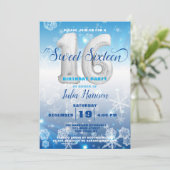Blue Frozen Winter Wonderland Sweet 16 Birthday Kaart (Staand voorkant)