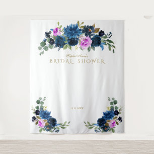 Blue Fuchsia Floral Vrijgezellenfeest Photo Booth  Wandkleed