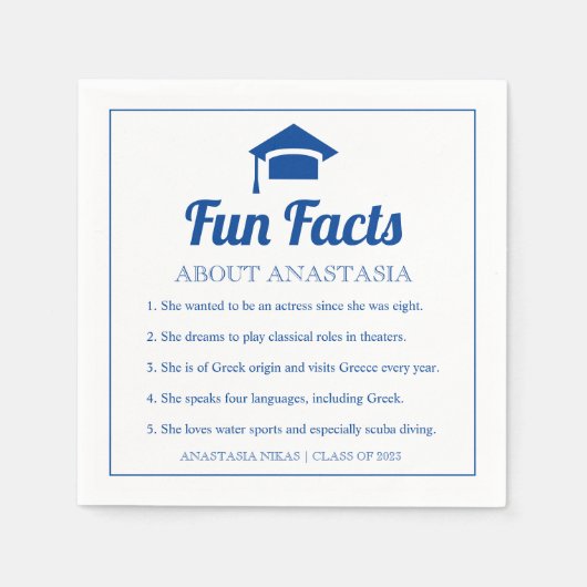 Blue Fun Facts klasse 2022 graduation cap Servet (Voorkant)