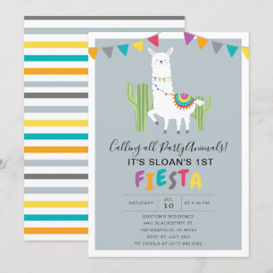 Blue Fun Llama Fiesta Birthday Party Kaart