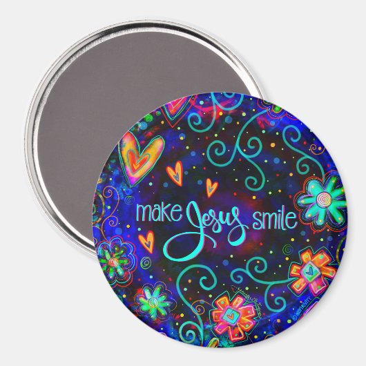 Blue Fun Make Jesus Smile Floral Inspirivity Magneet (Voorkant / Achterkant)