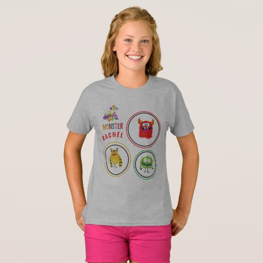 Blue FUN Monster KIDS Child Name T-shirt (Voorkant volledig)