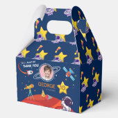 Blue Fun Outer Space Astronaut Rocket Verjaardag Bedankdoosjes (Voorkant)