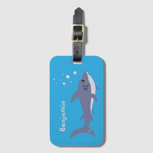 Blue Fun Shark Kind Bagagelabel met naam (Voorkant (verticaal))