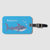 Blue Fun Shark Kind Bagagelabel met naam (Voorkant (horizontaal))