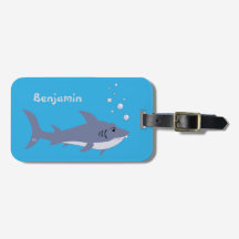 Blue Fun Shark Kind Bagagelabel met naam