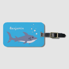 Blue Fun Shark Kind Bagagelabel met naam
