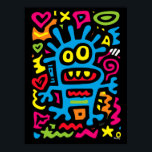 Blue Funky Alien - Neon Pop Art Quirky Monster Poster<br><div class="desc">Deze funky blauwe alien springt eruit met neon kleuren en eigenzinnige energie. Met brede ogen en een speelse grijns, is het een pop art design gemaakt om je wanddecoratie te elektrificeren en funky vibes naar elke ruimte te brengen.</div>