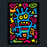 Blue Funky Alien - Neon Pop Art Quirky Monster Poster<br><div class="desc">Deze funky blauwe alien springt eruit met neon kleuren en eigenzinnige energie. Met brede ogen en een speelse grijns, is het een pop art design gemaakt om je wanddecoratie te elektrificeren en funky vibes naar elke ruimte te brengen.</div>