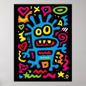 Blue Funky Alien - Neon Pop Art Quirky Monster Poster (Voorkant)