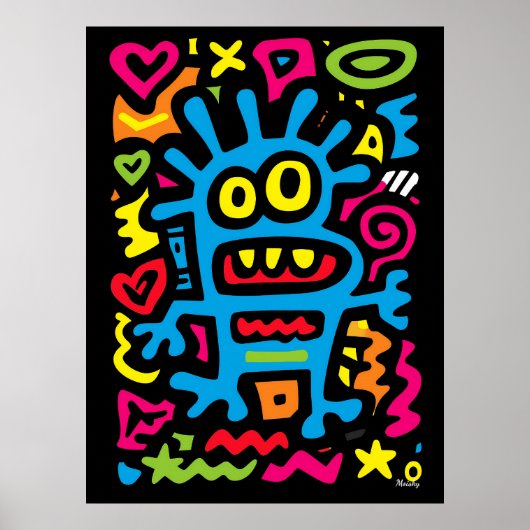 Blue Funky Alien - Neon Pop Art Quirky Monster Poster (Voorkant)