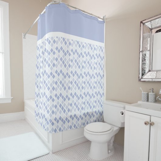 Blue Funky Diamond Geometric Pattern Douchegordijn (In situ)