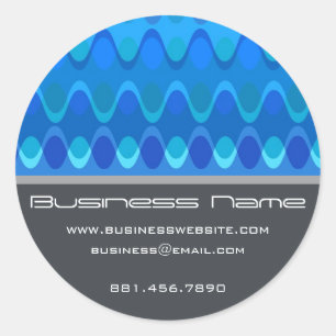 Blue Funky Groovy Zig Zag Waves Chevron Pattern Ronde Sticker