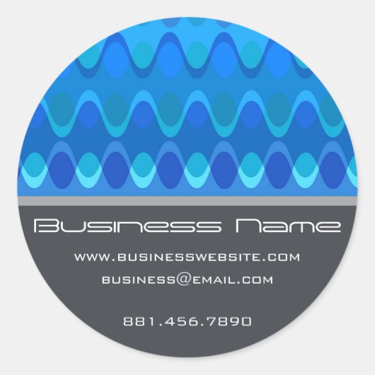 Blue Funky Groovy Zig Zag Waves Chevron Pattern Ronde Sticker (Voorkant)