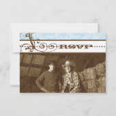 Blue Funky Swirls Wedding RSVP (Voorkant)