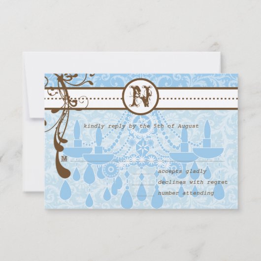 Blue Funky Swirls Wedding RSVP (Achterkant)