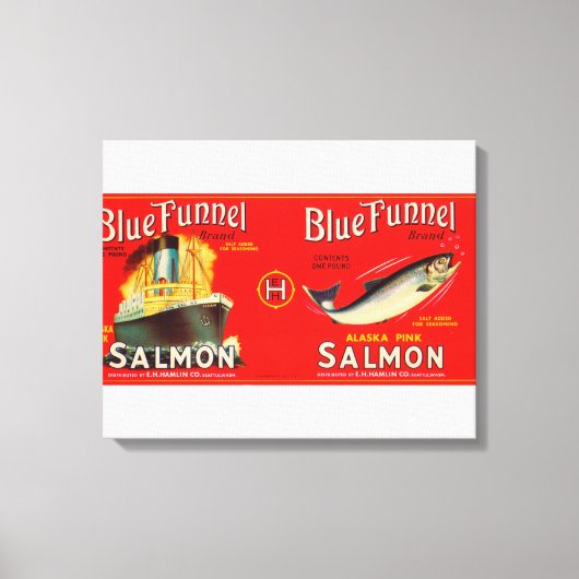 Blue Funnel Brand Salmon Label- Seattle, WA Canvas Afdruk (Voorkant)