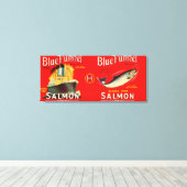 Blue Funnel Brand Salmon Label- Seattle, WA Canvas Afdruk (Insitu (Houten vloer))