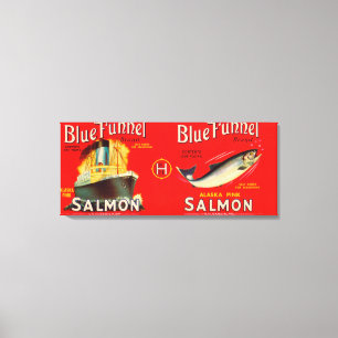 Blue Funnel Brand Salmon Label- Seattle, WA Canvas Afdruk