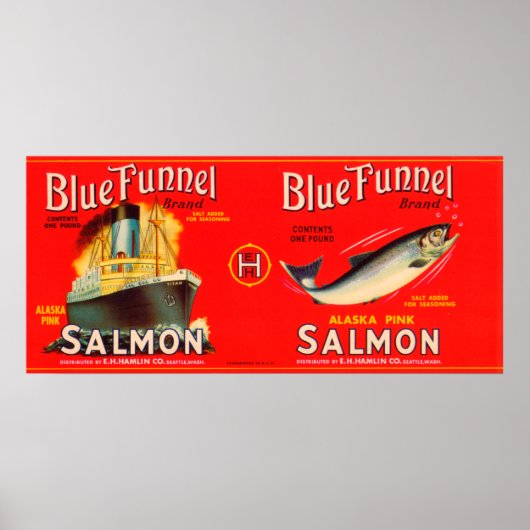 Blue Funnel Brand Salmon Label- Seattle, WA Poster (Voorkant)
