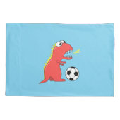 Blue Funny Cartoon Dinosaur Soccer Kussensloop (Achterkant)
