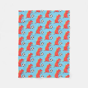 Blue Funny Cartoon Dinosaur Soccer Pattern Fleece Deken