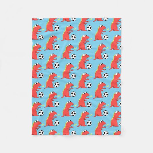 Blue Funny Cartoon Dinosaur Soccer Pattern Fleece Deken (Voorkant)