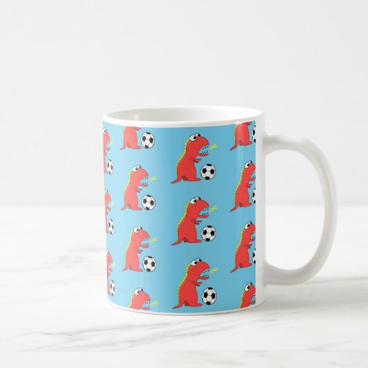 Blue Funny Cartoon Dinosaur Soccer Pattern Koffiemok (Rechts)