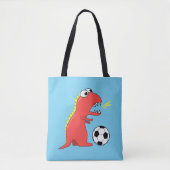 Blue Funny Cartoon Dinosaur Soccer Tote Bag (Voorkant)