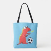 Blue Funny Cartoon Dinosaur Soccer Tote Bag (Achterkant)