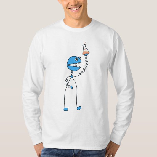 Blue Funny Cartoon Robot Chemistry T-shirt (Voorkant)